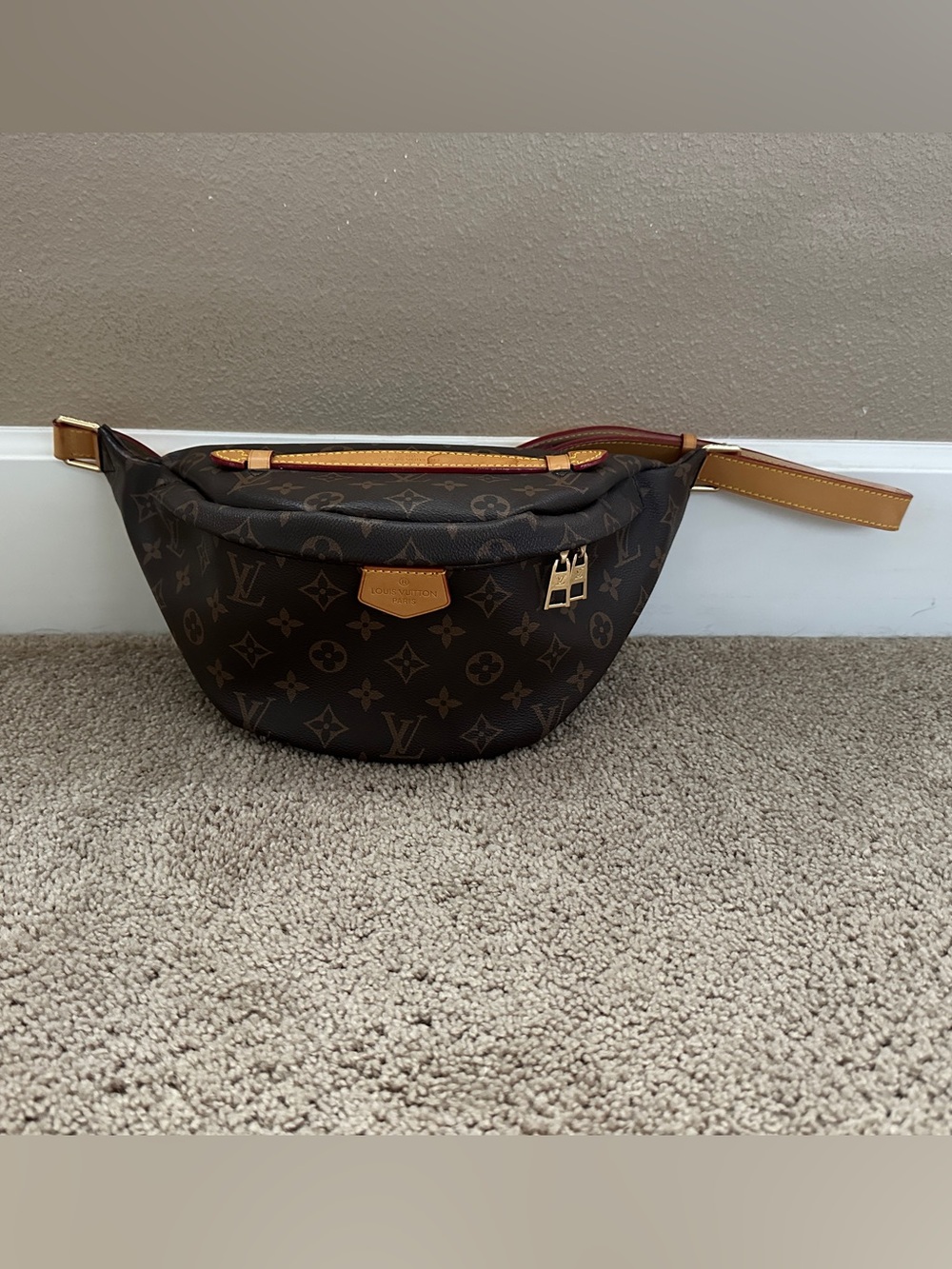 Designer Monogram Belt Bag in Brown and Tan